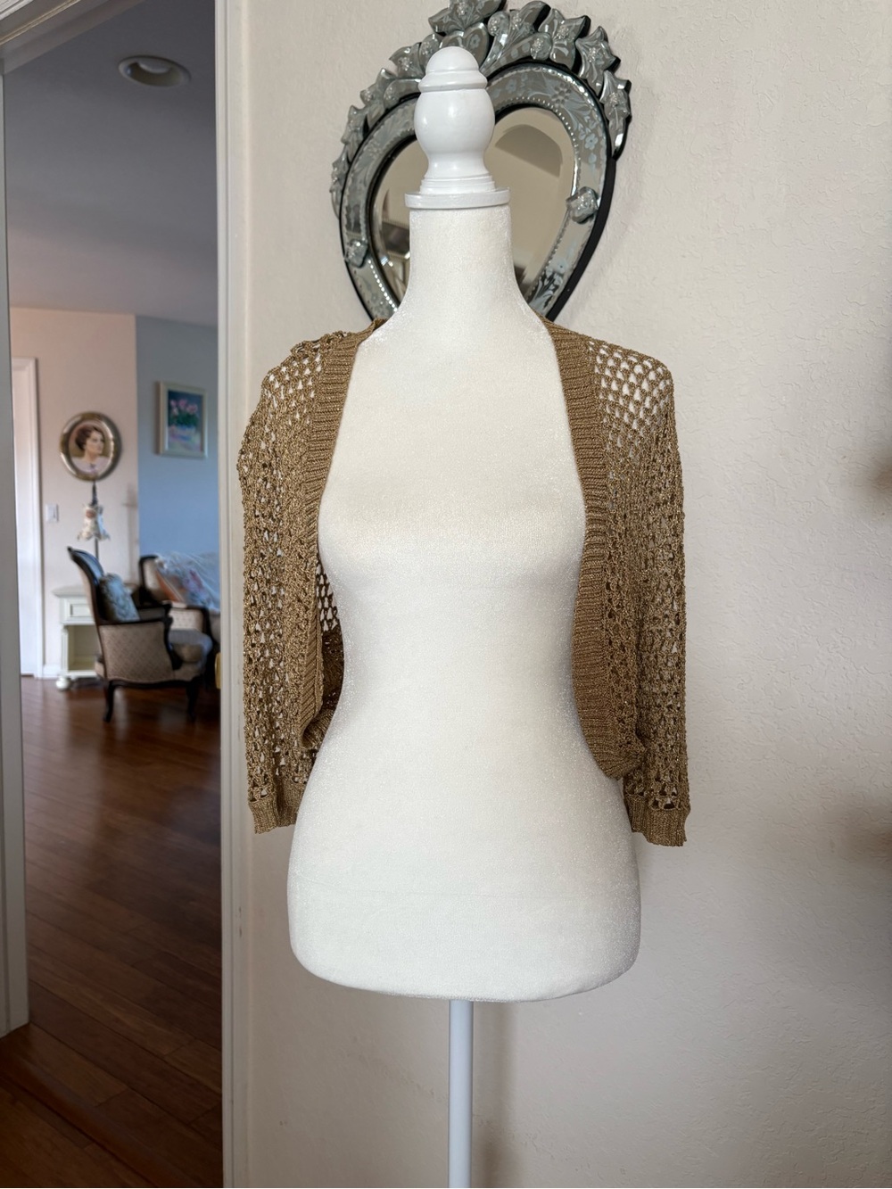 Wendy Hil Open-Knit Bolero Shrug in Camel Brown